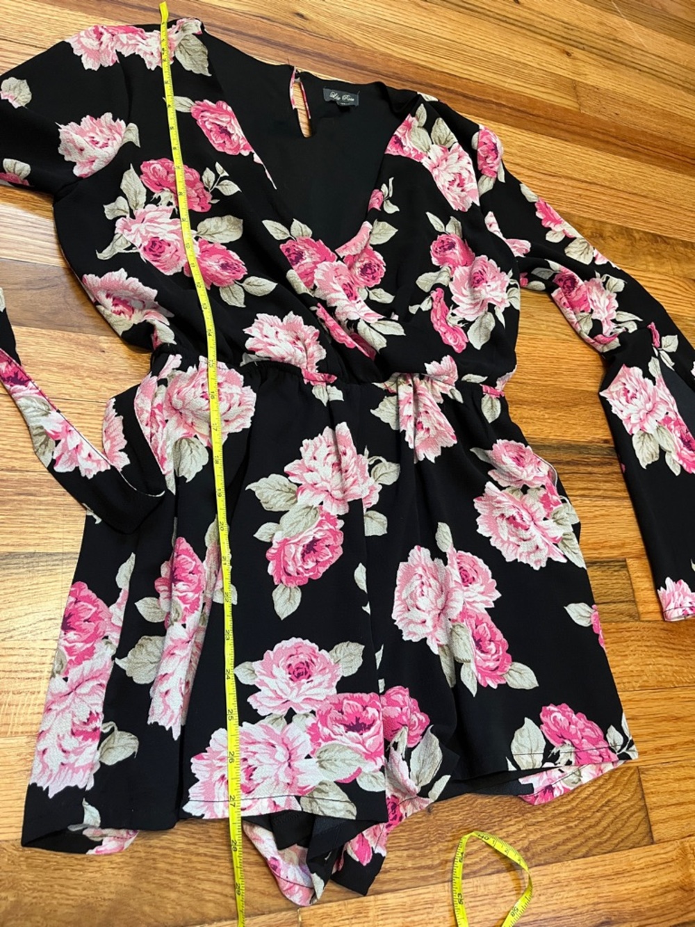 Lily Rose XS floral Black Rose romper Cut Trumpet Sleeve Victorian - Picture 12 of 13
